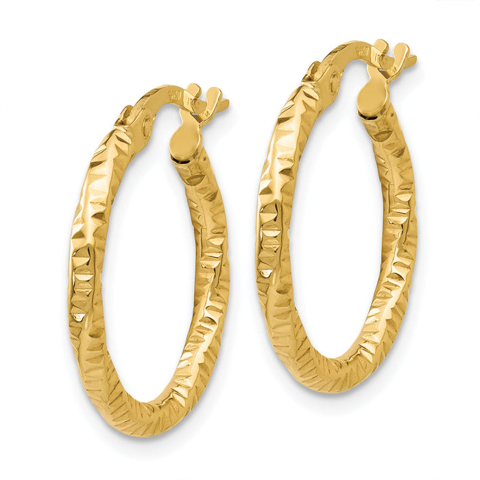 14K Polished and Textured Hoop Earrings-TH671
