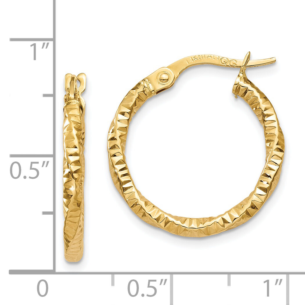 14K Polished and Textured Hoop Earrings-TH671