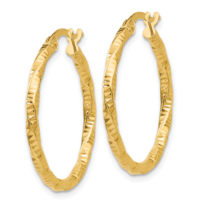 14K Polished and Textured Hoop Earrings-TH674