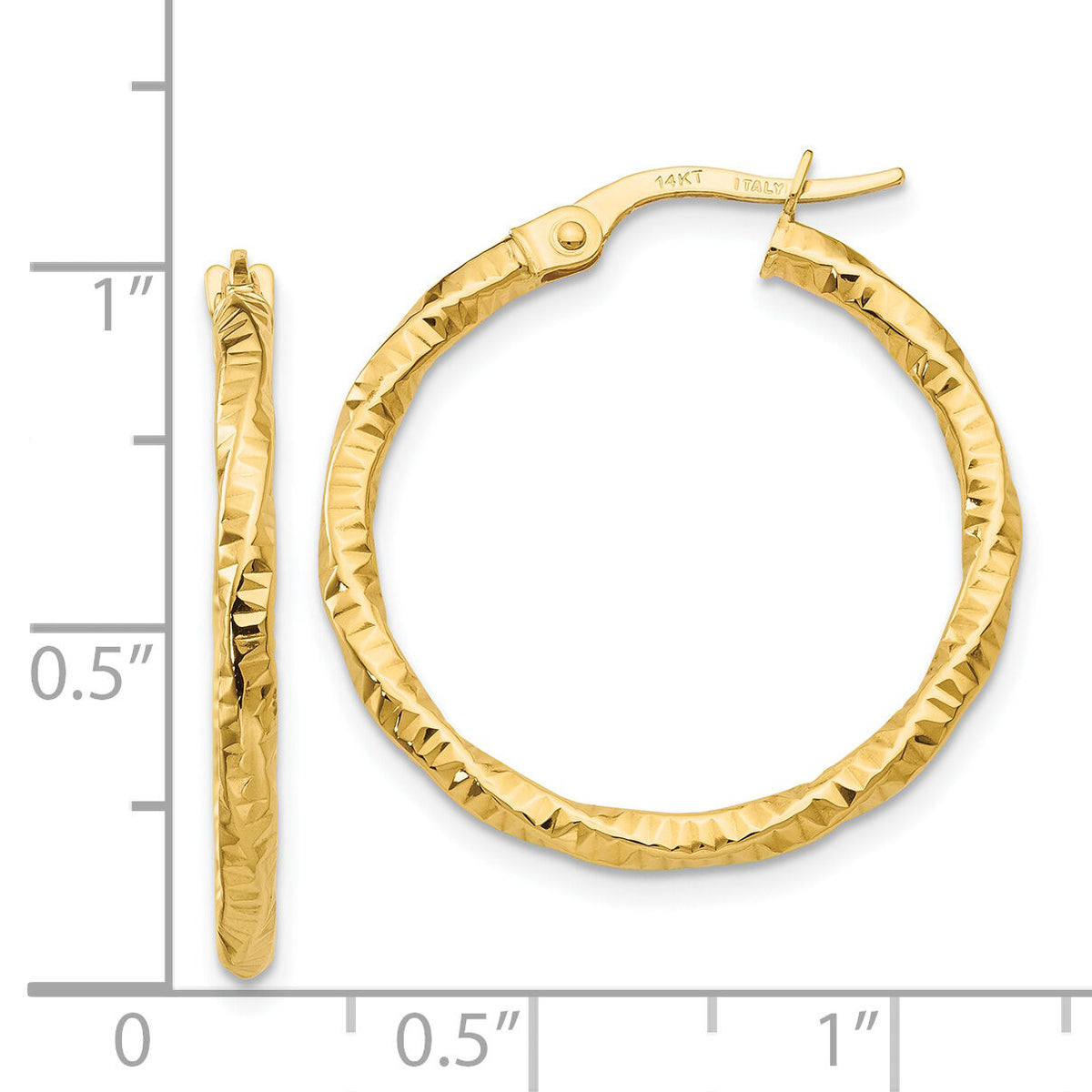 14K Polished and Textured Hoop Earrings-TH674