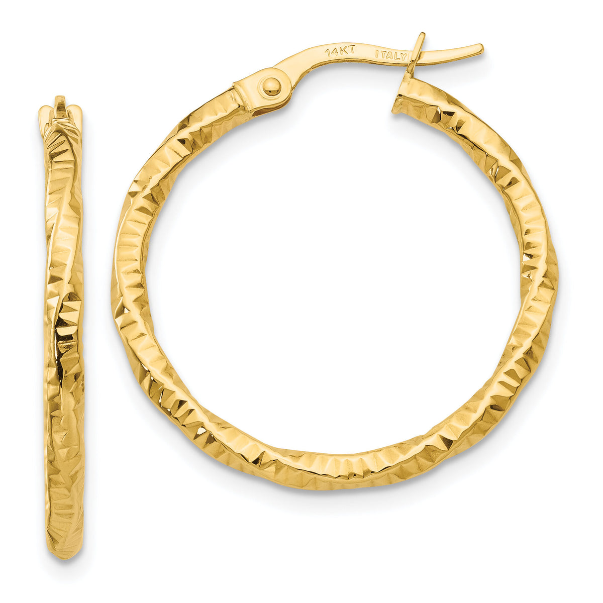 14K Polished and Textured Hoop Earrings-TH674
