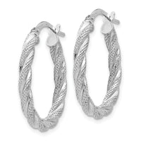 14K White Gold Twisted Textured Oval Hoop Earrings-TH689