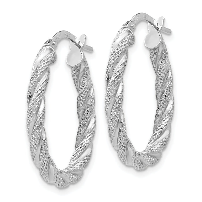 14K White Gold Twisted Textured Oval Hoop Earrings-TH689