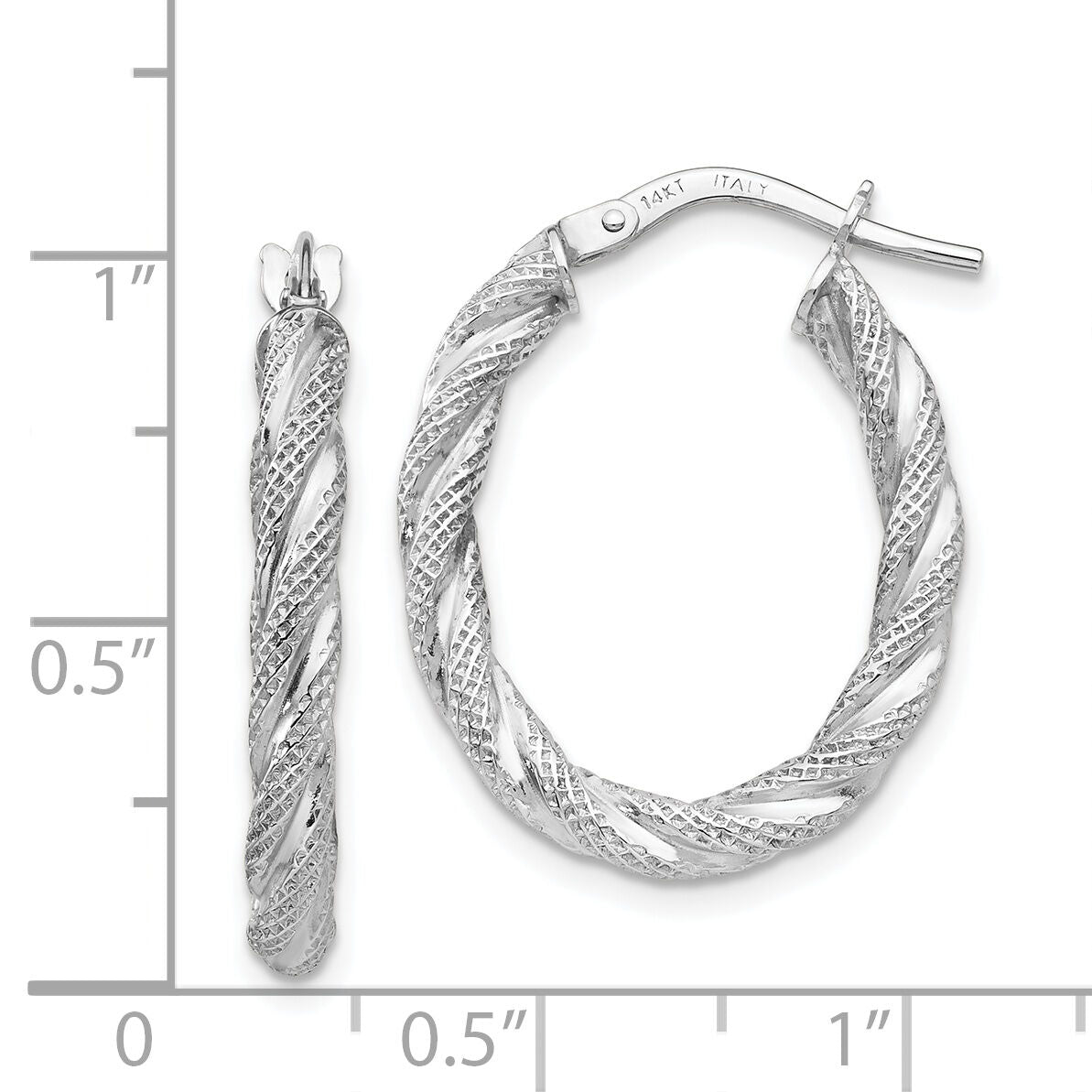 14K White Gold Twisted Textured Oval Hoop Earrings-TH689