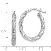 14K White Gold Twisted Textured Oval Hoop Earrings-TH689