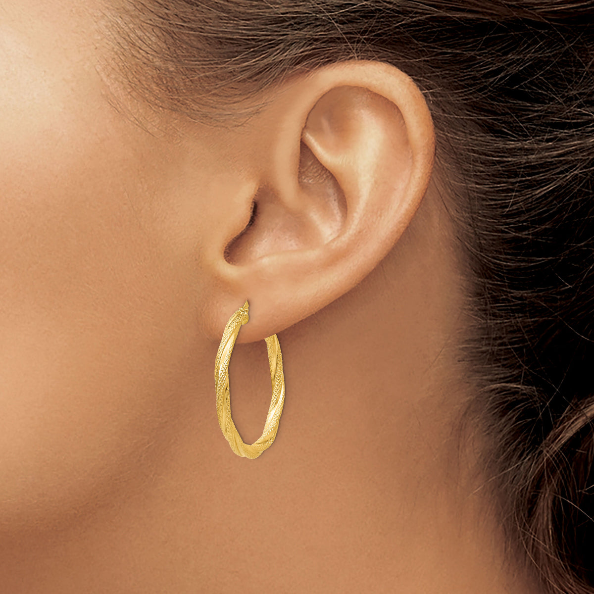 14K Twisted Textured Hoop Earrings-TH695