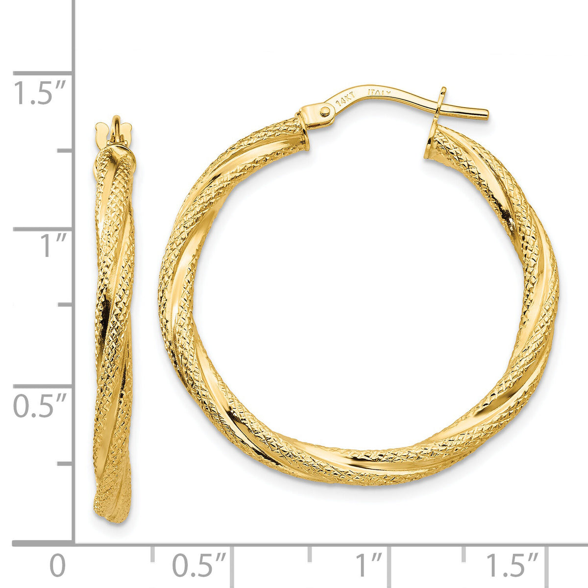 14K Twisted Textured Hoop Earrings-TH695