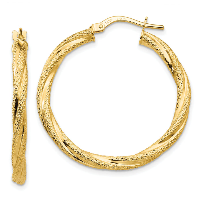 14K Twisted Textured Hoop Earrings-TH695