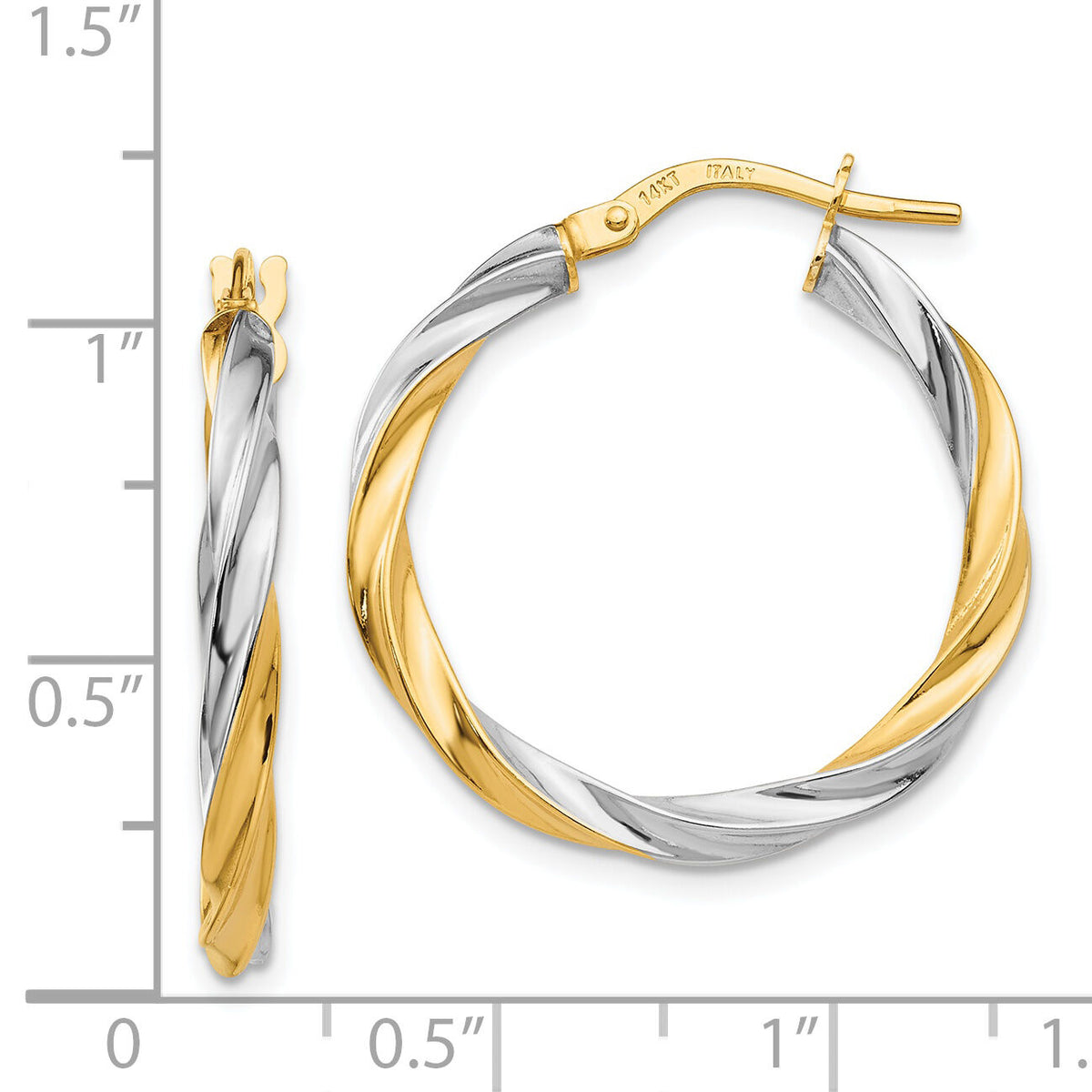14K & Rhodium Twisted Hoop Earrings-TH717
