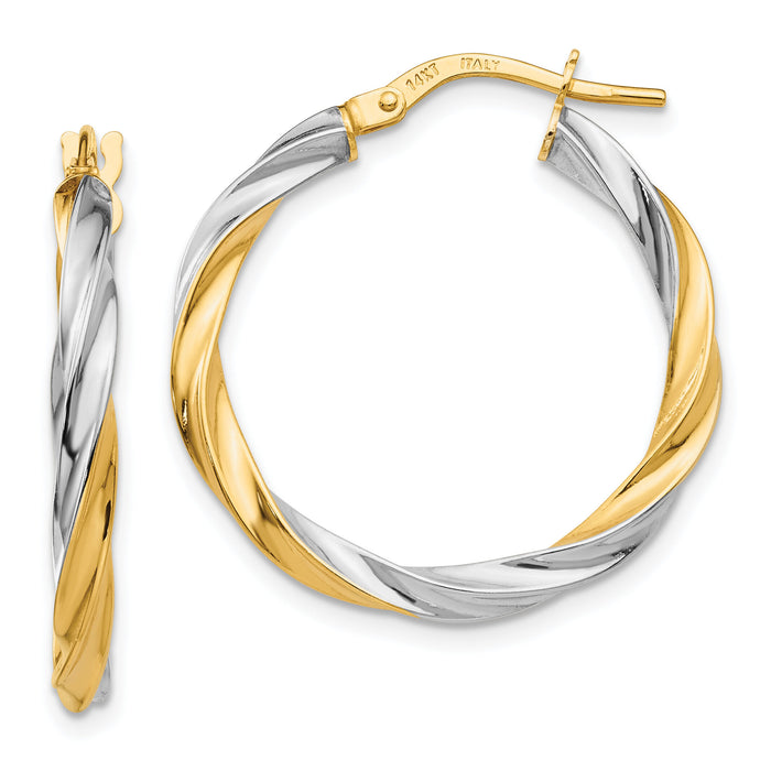 14K & Rhodium Twisted Hoop Earrings-TH717