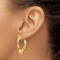14K Twisted Textured Oval Hoop Earrings-TH731