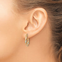 14K with White & Rose Rhodium Textured Twisted Hoop Earrings-TH746