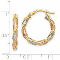 14K with White & Rose Rhodium Textured Twisted Hoop Earrings-TH746