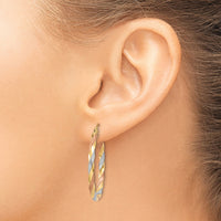 14k White & Rose Rhodium Satin Twisted Hoop Earrings-TH751