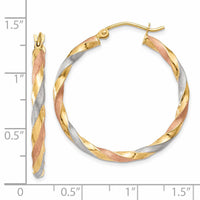 14k White & Rose Rhodium Satin Twisted Hoop Earrings-TH751