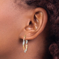 14ky White & Rose Rhodium Satin Twisted Hoop Earrings-TH756