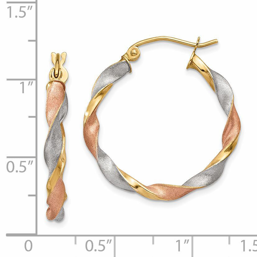 14ky White & Rose Rhodium Satin Twisted Hoop Earrings-TH756