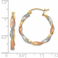 14ky White & Rose Rhodium Satin Twisted Hoop Earrings-TH756
