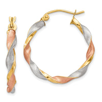 14ky White & Rose Rhodium Satin Twisted Hoop Earrings-TH756