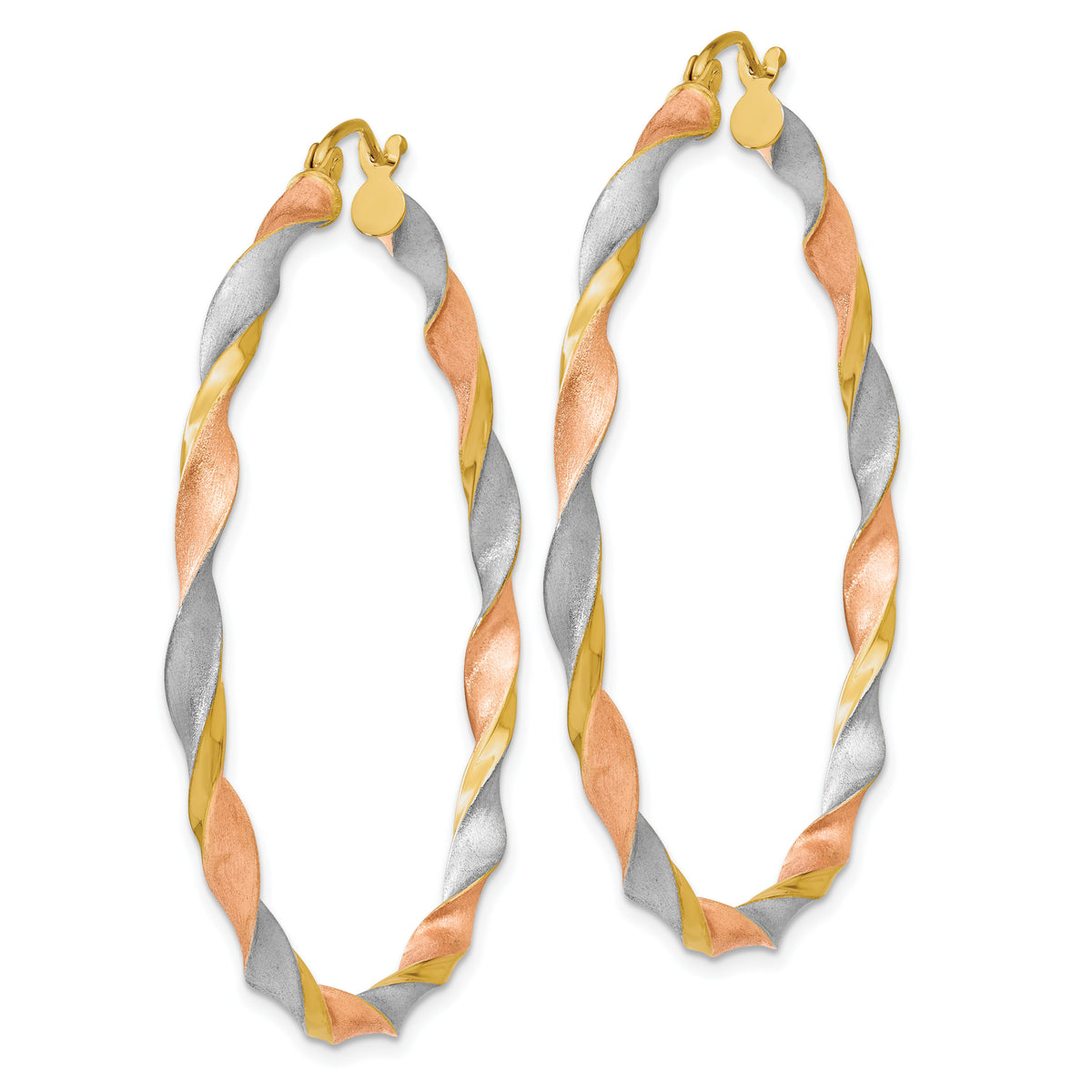 14k White & Rose Rhodium Satin Twisted Hoop Earrings-TH759