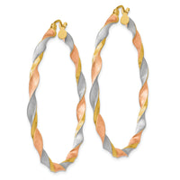 14k White & Rose Rhodium Satin Twisted Hoop Earrings-TH759