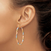 14k White & Rose Rhodium Satin Twisted Hoop Earrings-TH759