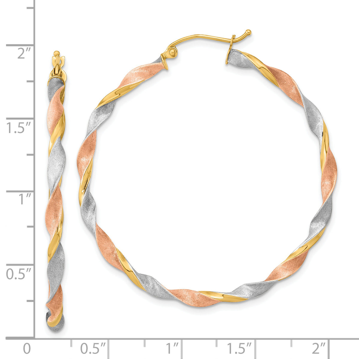 14k White & Rose Rhodium Satin Twisted Hoop Earrings-TH759