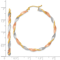 14k White & Rose Rhodium Satin Twisted Hoop Earrings-TH759