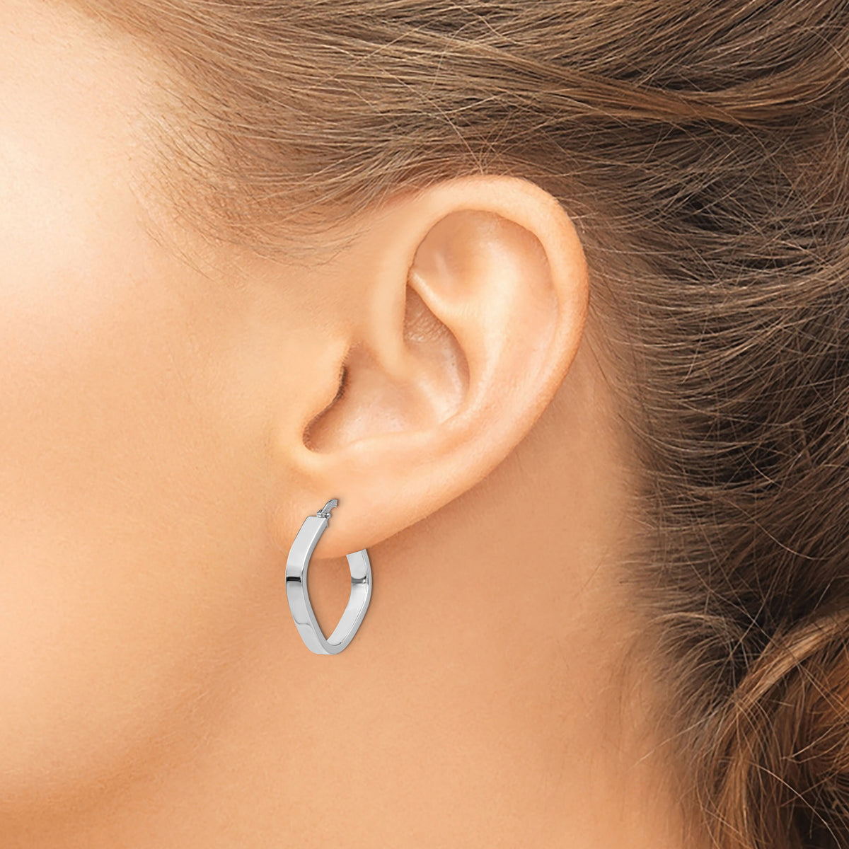 14K White Gold Flat Edge Square Hoop Earrings-TH778