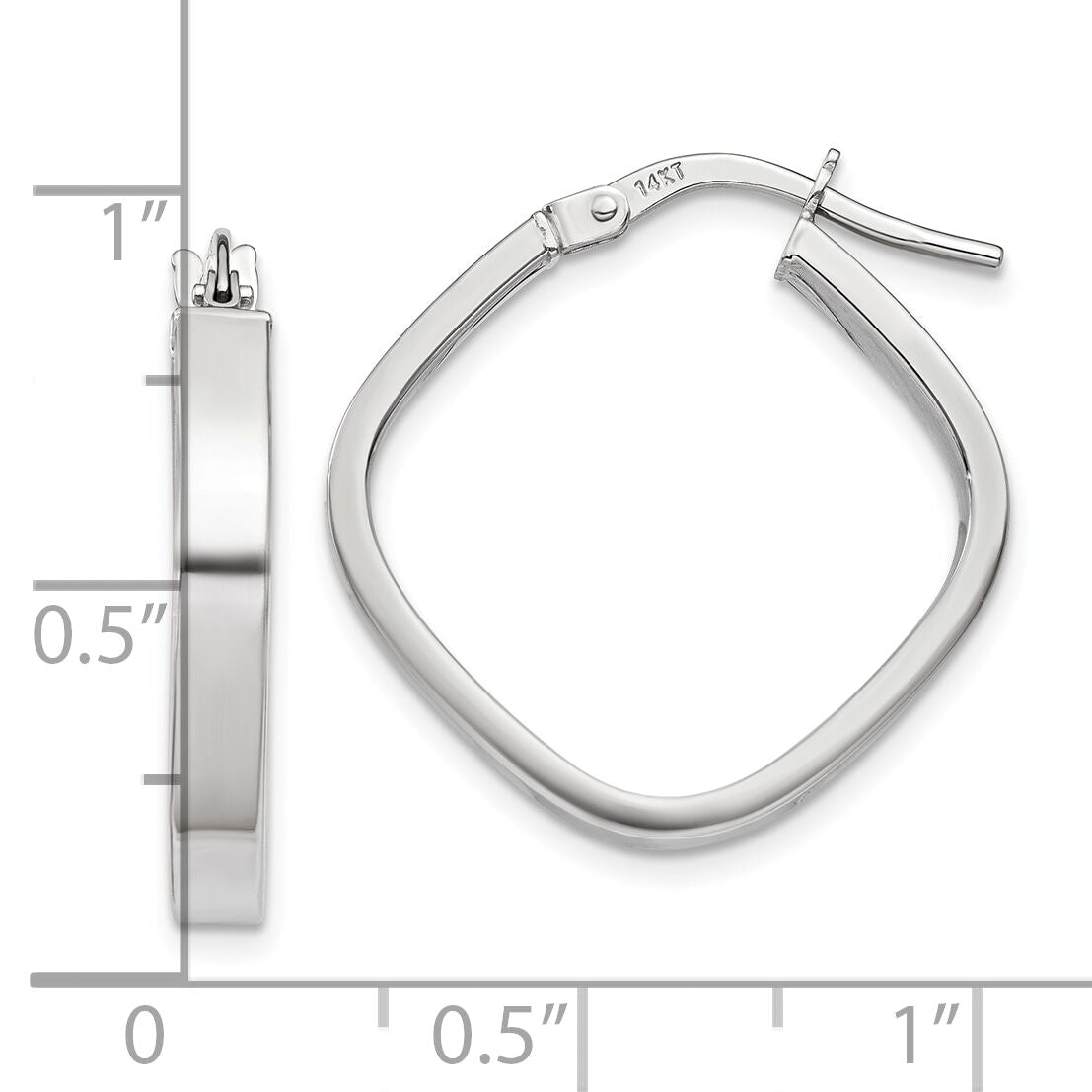 14K White Gold Flat Edge Square Hoop Earrings-TH778