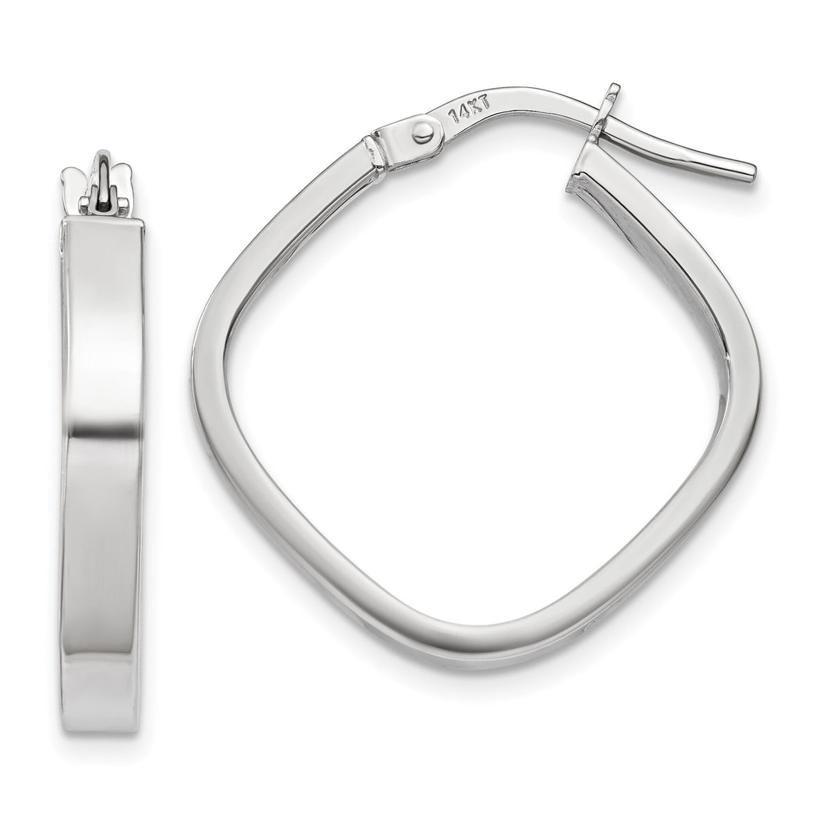 14K White Gold Flat Edge Square Hoop Earrings-TH778