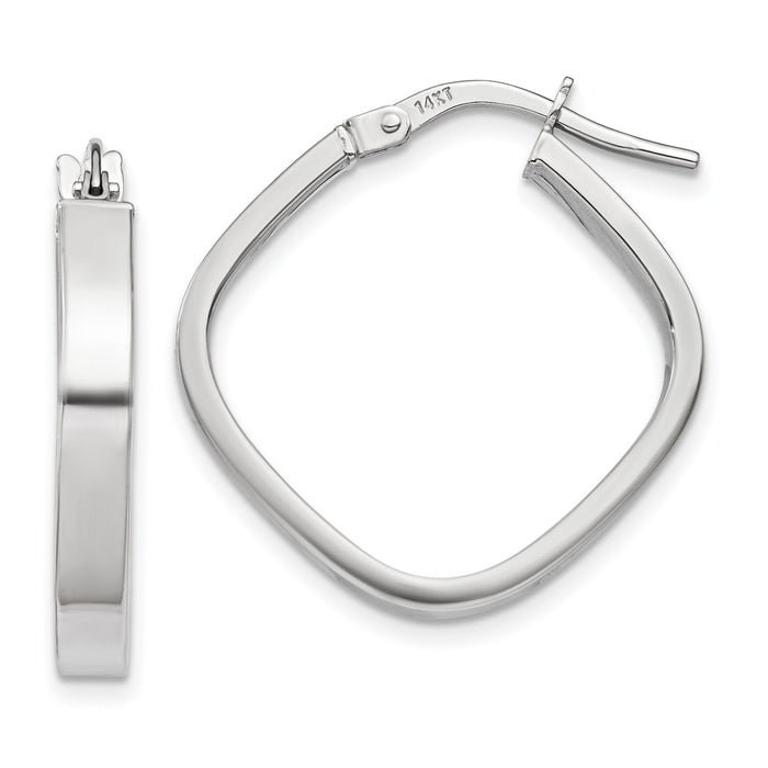 14K White Gold Flat Edge Square Hoop Earrings-TH778