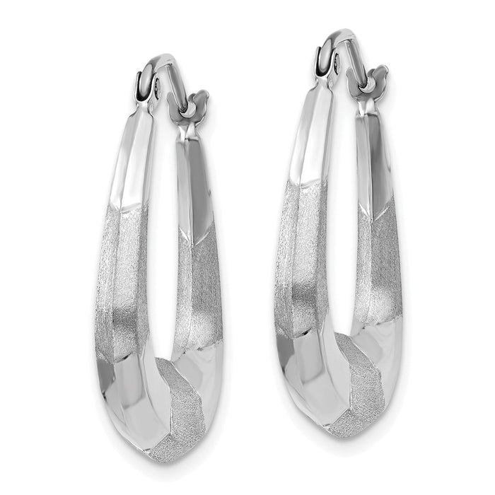 14k White Gold Polished, Satin and Diamond-cut Hoop Earrings-TH780