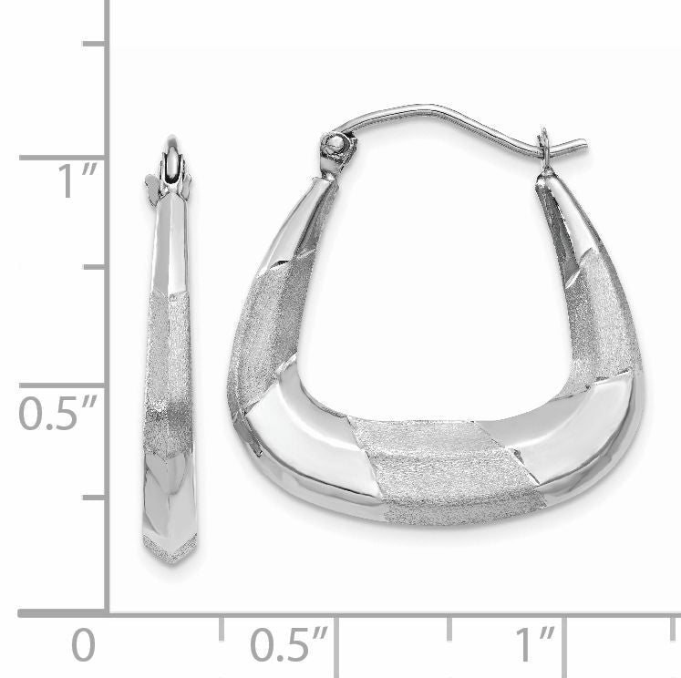 14k White Gold Polished, Satin and Diamond-cut Hoop Earrings-TH780