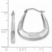 14k White Gold Polished, Satin and Diamond-cut Hoop Earrings-TH780