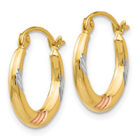14k & White & Rose Rhodium Polished & Textured Hoop Earrings-TH789
