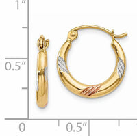 14k & White & Rose Rhodium Polished & Textured Hoop Earrings-TH789
