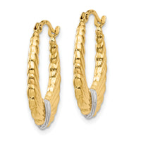14k & Rhodium Polished and Textured Hoop Earrings-TH791