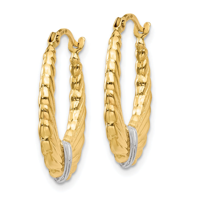 14k & Rhodium Polished and Textured Hoop Earrings-TH791