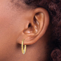 14k & Rhodium Polished and Textured Hoop Earrings-TH791