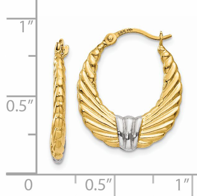 14k & Rhodium Polished and Textured Hoop Earrings-TH791