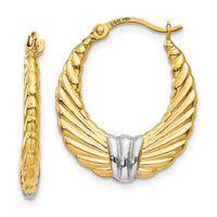 14k & Rhodium Polished and Textured Hoop Earrings-TH791