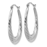 14k White Gold Polished and Textured Oval Hoop Earrings-TH792