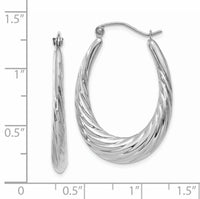 14k White Gold Polished and Textured Oval Hoop Earrings-TH792