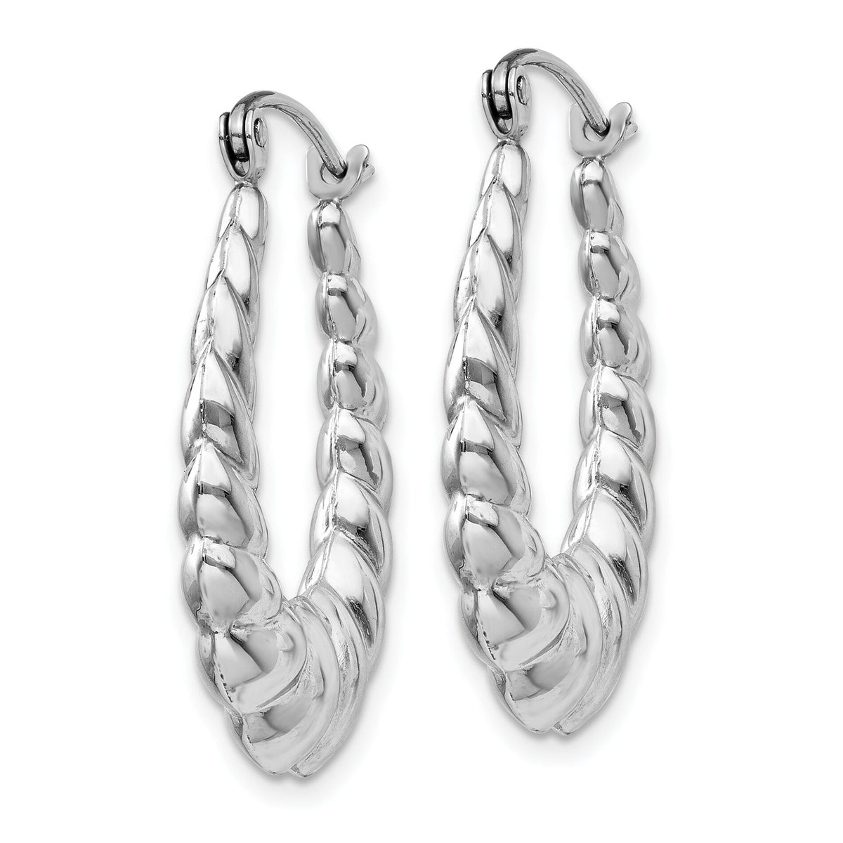 14k White Gold Polished and Textured Oval Hoop Earrings-TH793
