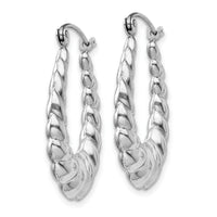 14k White Gold Polished and Textured Oval Hoop Earrings-TH793