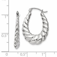 14k White Gold Polished and Textured Oval Hoop Earrings-TH793