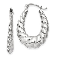 14k White Gold Polished and Textured Oval Hoop Earrings-TH793