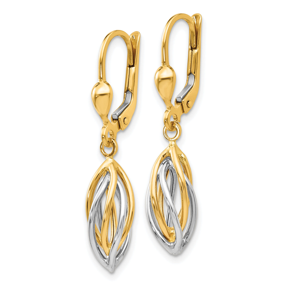 14K Two-Tone Polished Dangle Leverback Earrings-TH857