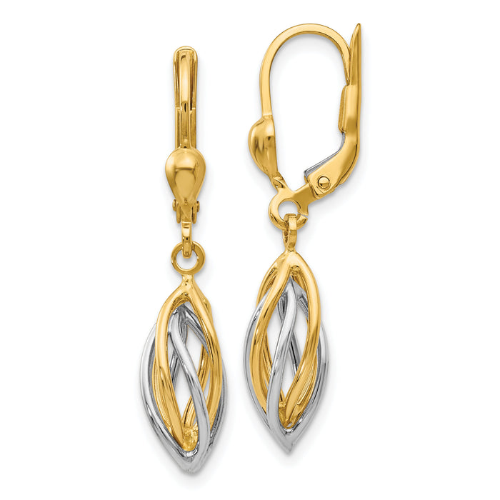 14K Two-Tone Polished Dangle Leverback Earrings-TH857